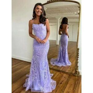 IS-NWT US14 Women's Dresses Long Mermaid Lace Appliques Formal Ball Gown-08